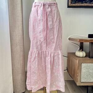 Studio F Embroidered Pink Maxi Skirt with Belt – Size 8 (Fits Like S/M)